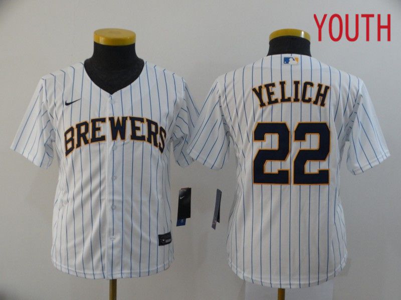 Youth Milwaukee Brewers 22 Yelich White Nike Game MLB Jerseys